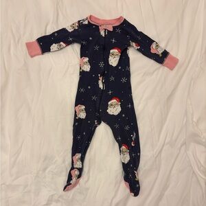 The Beaufort Bonnet Company Navy and Pink Santa Footie Pajamas Size 12-18 months